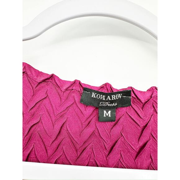 Komarov Fuchsia Pink Crinkle Chiffon V-Neck Cocktail Midi Dress Size M NWT - Picture 6 of 7